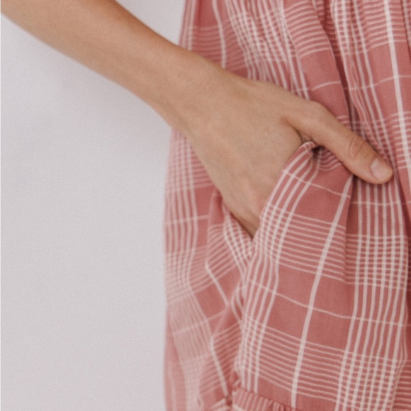 English Factory Puff Sleeve Plaid Midi Dress Pink - Picture 4 of 8